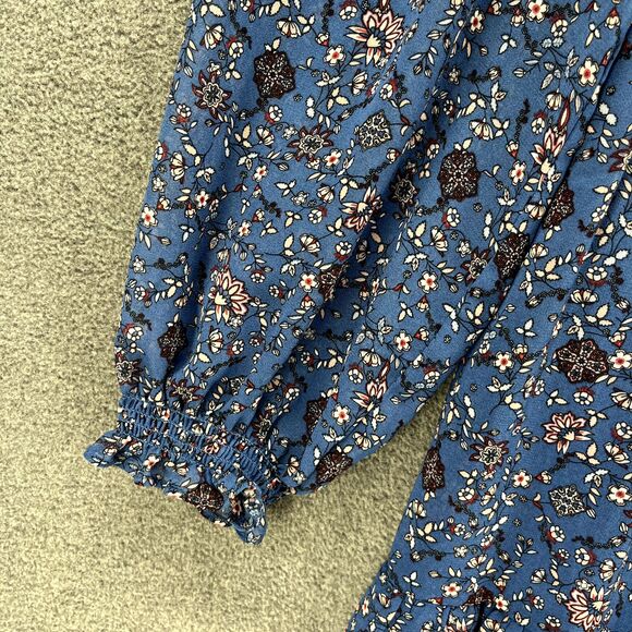 Dip Dress Womens Plus 18 W Blue Floral Cottage sheer long puff sleeves peasant - Picture 4 of 16